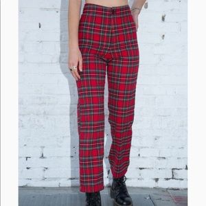 NWT Brandy Melville Red Plaid Kim Pants One Size